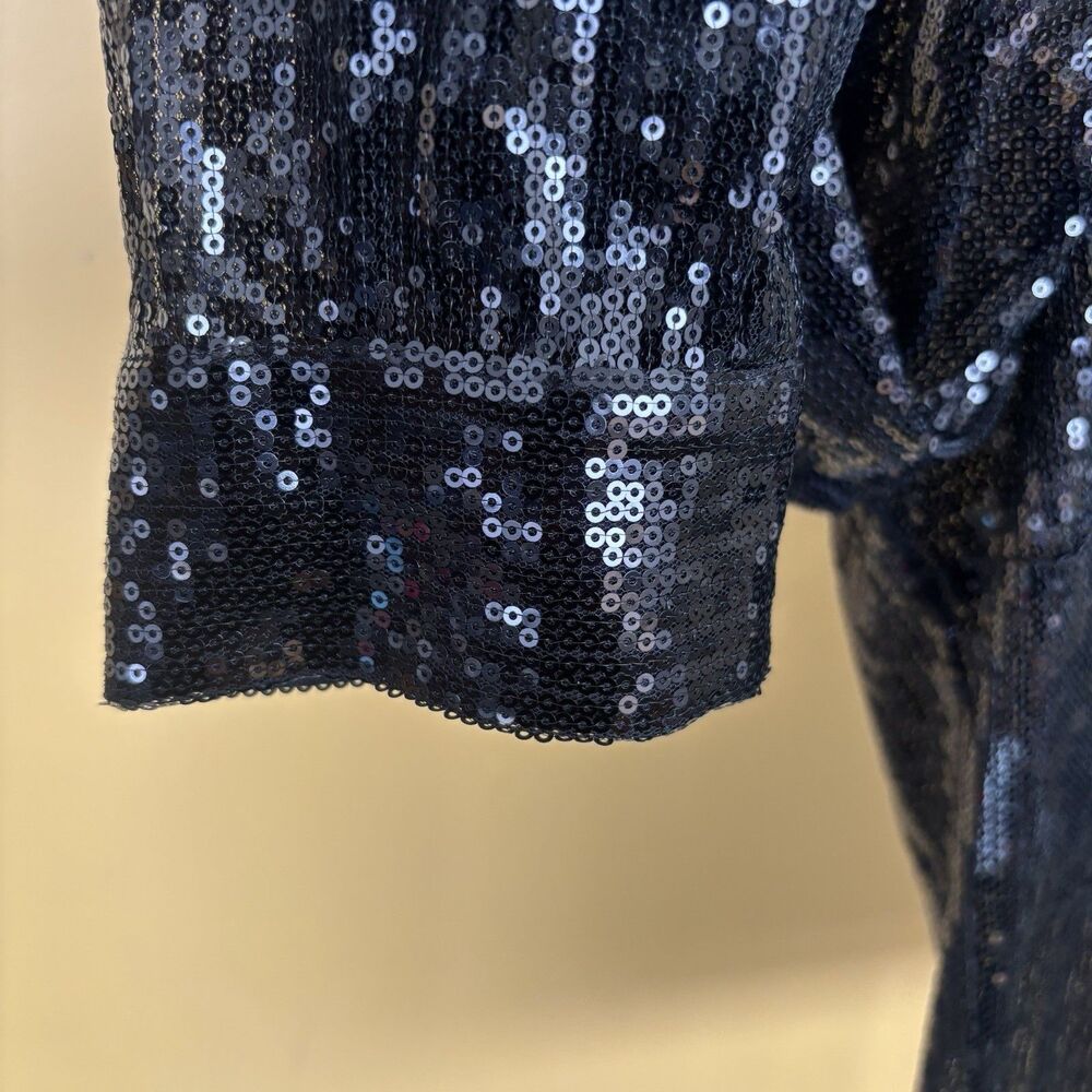 Michael Kors Collection Black Sequin Button-Up Top Womens Size 14 Italy - Picture 10 of 16